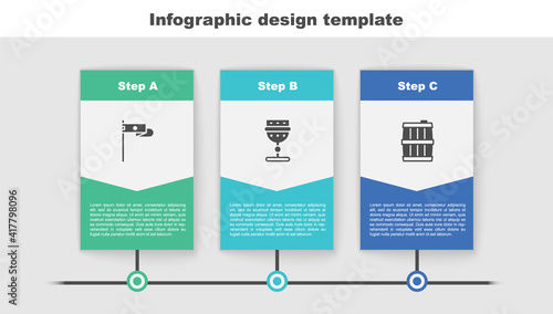 Set Medieval flag, goblet and Wooden barrel. Business infographic template. Vector.