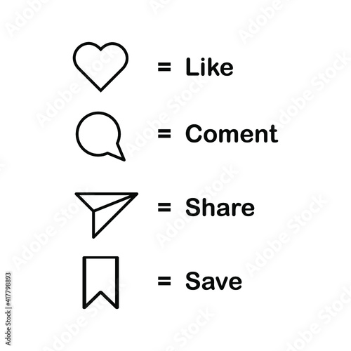 Vector social media Like, comment, share and save icons. Editable and changeable color.