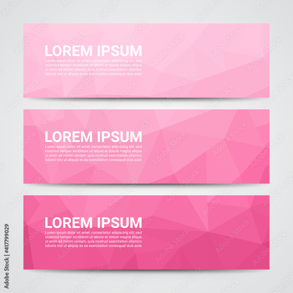 Set of modern design banners template with abstract pink geometric pattern background