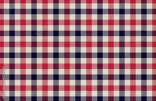 red and white checkered pattern background.