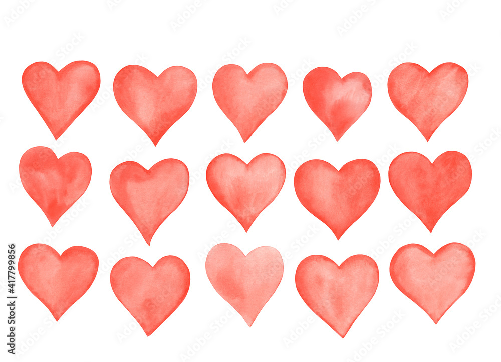 Watercolor Red Valentine Romantic Hearts, Invitation Card