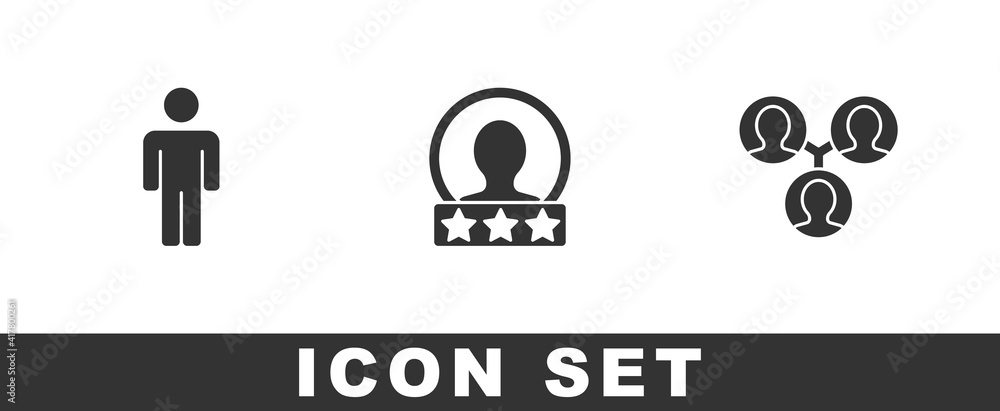 Set User of man, Create account screen and Project team base icon. Vector. Set User of man, Create account screen and Project team base icon. Vector.
