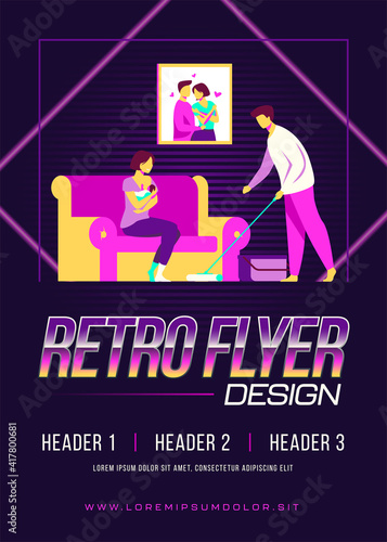 Loving man helping with house routine when woman feeding baby. Breast, family, newborn flat vector illustration. Motherhood and lactation concept for banner, website design or landing web page