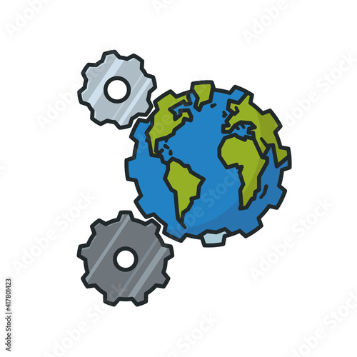 The Earth as a cogwheel in a transmission isolated vector illustration for World Standards Day on October 14