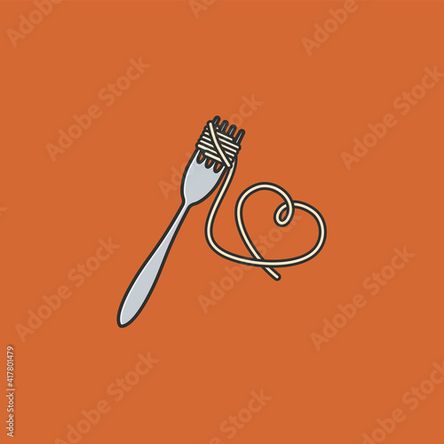 Fork with spaghetti pasta in a heart shape vector illustration for Pasta Day on October 17