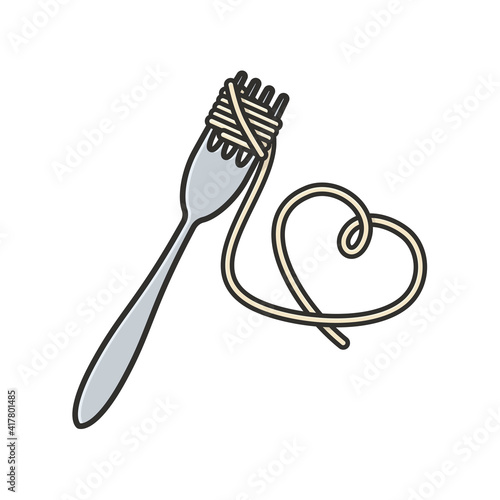 Fork with spaghetti pasta in a heart shape isolated vector illustration for Pasta Day on October 17