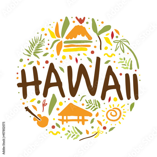 Hawaii Banner Template, Summer Paradise, Tropical Vacation, Surfing Poster, Card, Background Vector Illustration