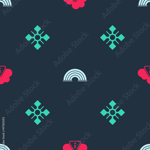 Set Storm warning  Rainbow and Snowflake on seamless pattern. Vector.