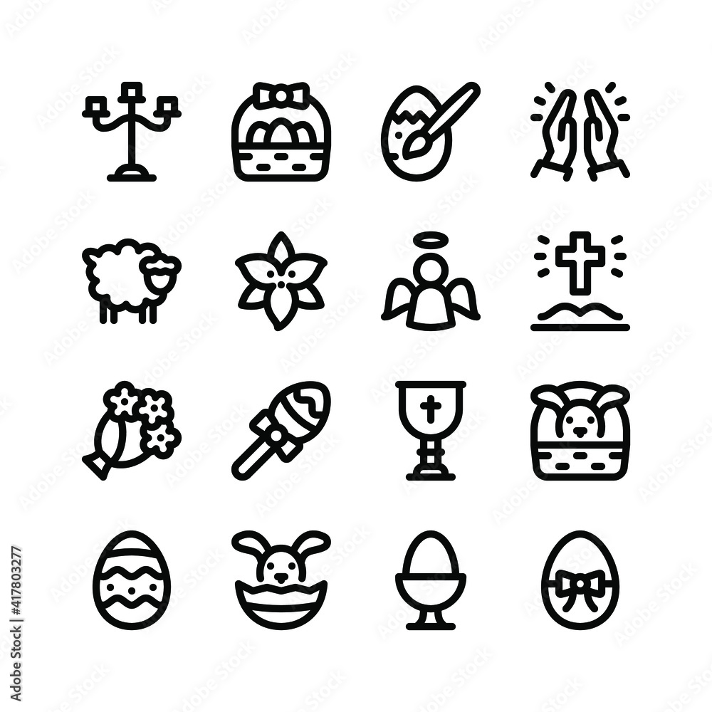 Simple Set of Easter Related Vector Line Icons. Contains Icons as Easter Egg, Bunny, Bouquet, Goblet, Sheep and more. Simple Set of Easter Related Vector Line Icons. Contains Icons as Easter Egg, Bunny, Bouquet, Goblet, Sheep and more.