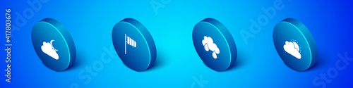 Set Isometric Cloud with moon, rain, Sun and cloud weather and Cone windsock wind vane icon. Vector.