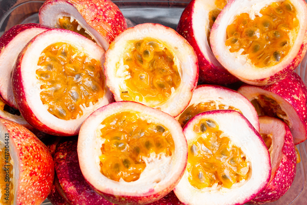 Passion fruit on wooden white background Passion fruit on wooden white background