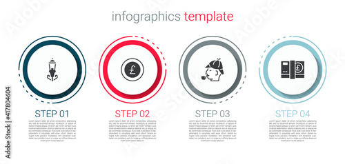 Set Vintage street light, Coin money with pound, Sherlock Holmes and Pound sterling. Business infographic template. Vector.