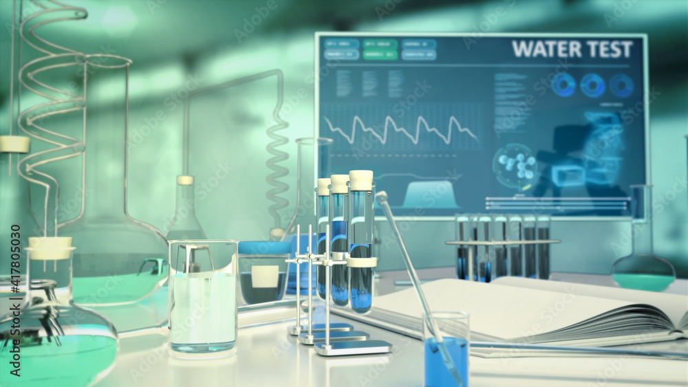 cg medicine 3d illustration, laboratory fresh water sample test cg medicine 3d illustration, laboratory fresh water sample test