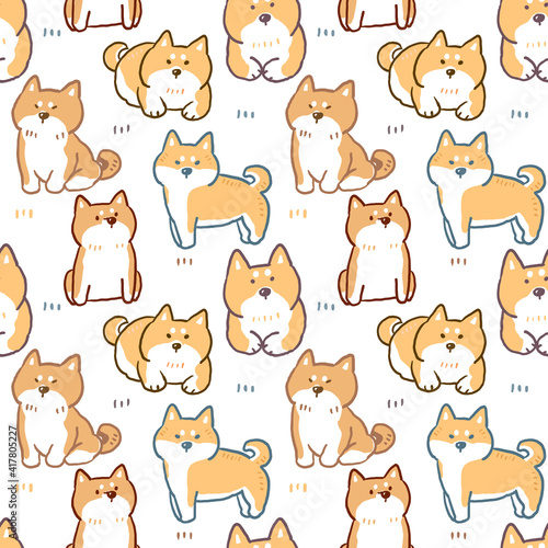 Fototapeta Naklejka Na Ścianę i Meble -  Seamless Pattern with Shiba Inu Dog Illustration Design on White Background