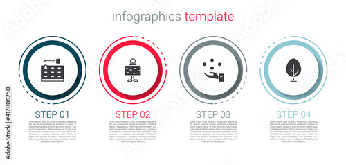 Set Arcade game machine, Magic ball on table, Juggling and Tree. Business infographic template. Vector.