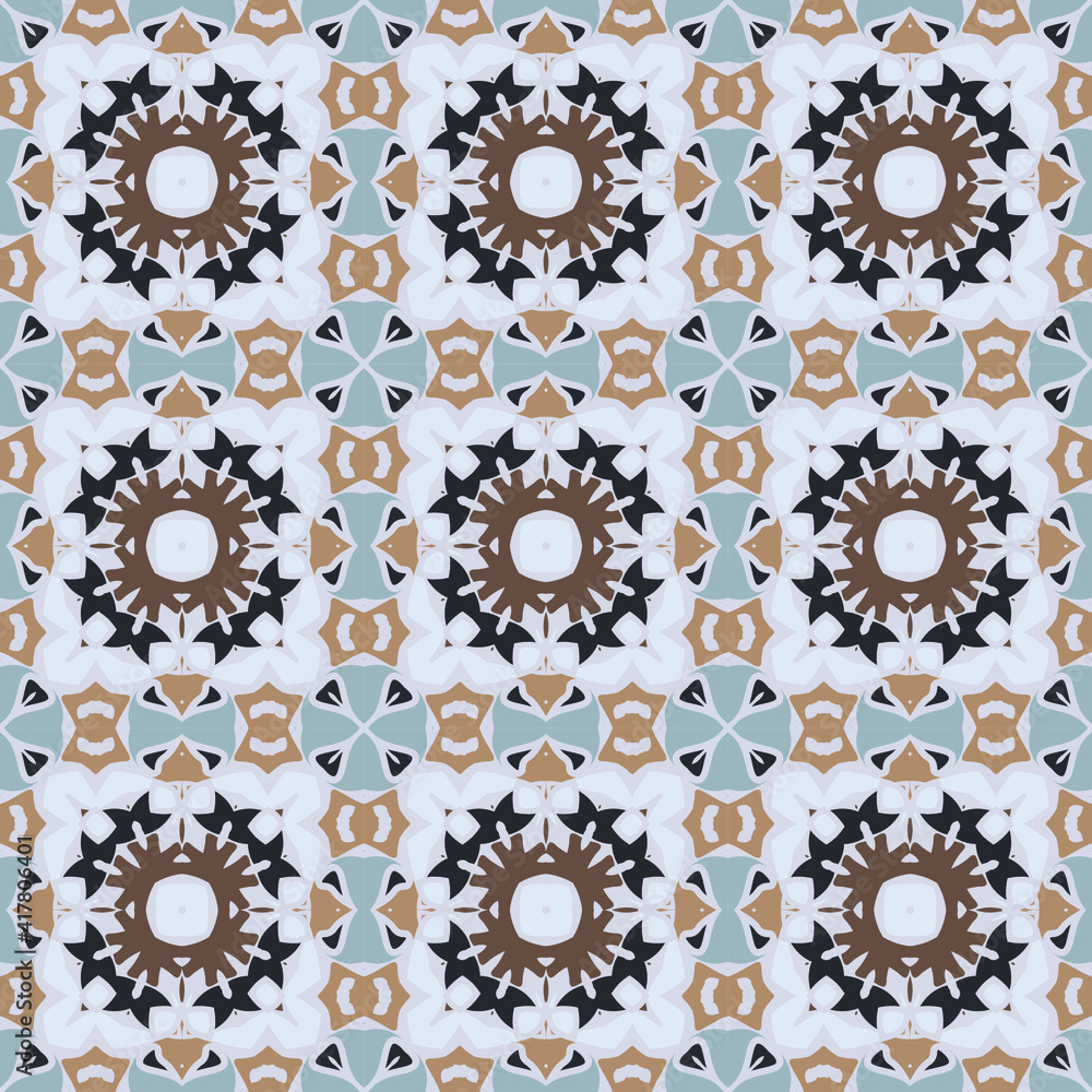 Trendy bright color abstract seamless pattern in beige blue brown for decoration, paper, tiles, textiles, carpet, pillows. Home decor, interior design.