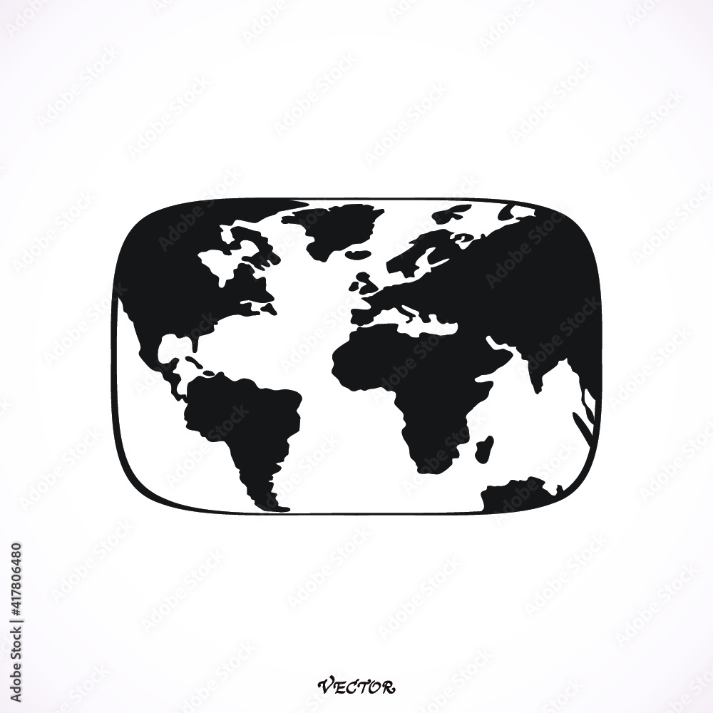 monochrome contour square with world map vector illustration