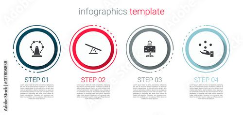 Set Ferris wheel, Seesaw, Magic ball on table and Juggling. Business infographic template. Vector.