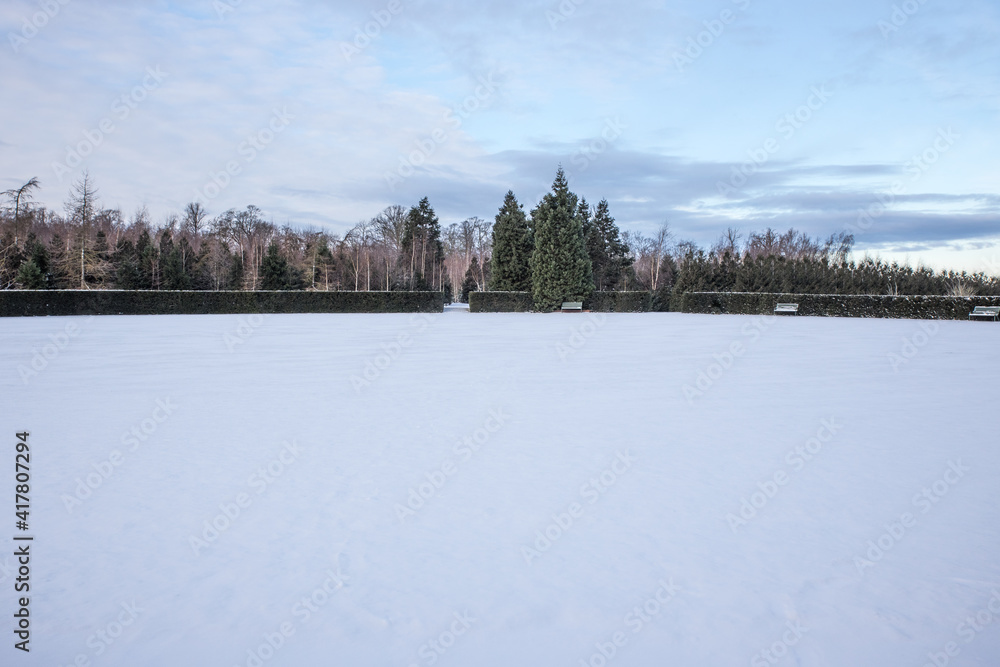 Fototapeta premium Winter landscape with snow and ice in Skåne Sweden Malmö