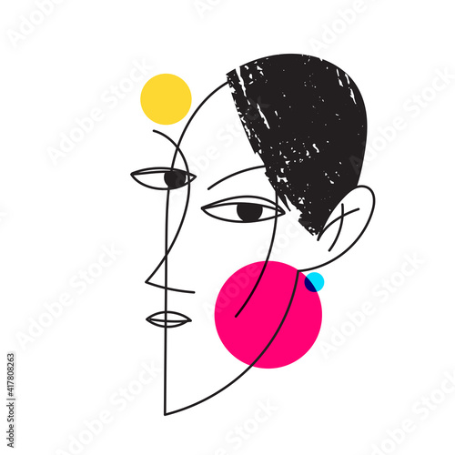 Abstract modern style line art woman portrait design.