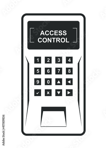 Fingerprint scanner with keypad. Electronic access control lock device, isolated on a white background. Digital security illustration.