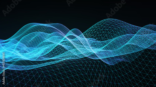 complex data image. blue wireframe. 3D illustration.