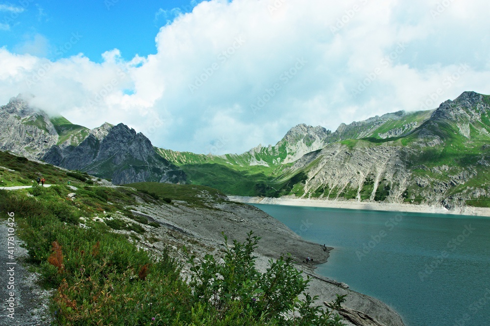 Austrian Alps-view of the lake Lunersee and mountains Ratikon Austrian Alps-view of the lake Lunersee and mountains Ratikon