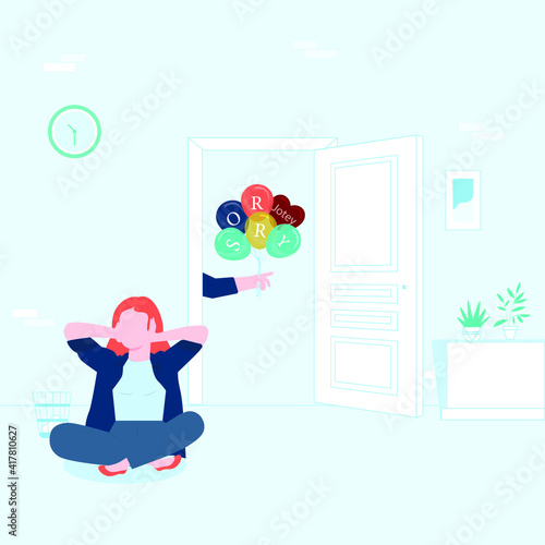 Sorry. The man apologizes to the offended woman Vector illustration in a flat style.