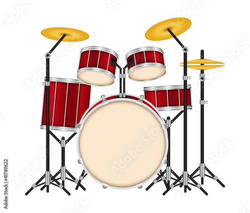 Realistic drum set on a white background. Musical instruments set