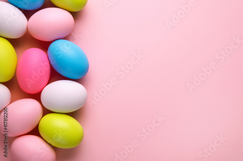 Easter greeting card with color eggs, easter eggs mock-up