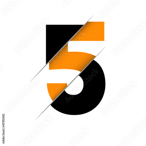 Number five logo. black and orange glossy style. Vector design template elements for your application or company.