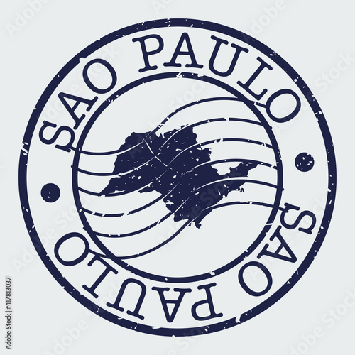 State of São Paulo, Brazil Map Postmark. Silhouette Postal Passport. Stamp Round Vector Icon. Vintage Postage Design.
