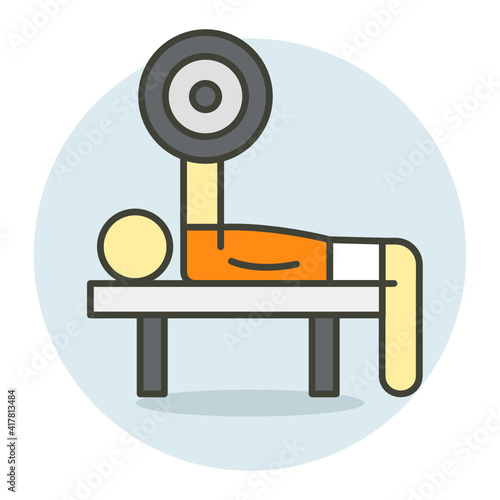 Chest Exercise Concept, Dumbbell Bench Press Vector color line Icon Design, Gym Fitness symbol on white background, Workout exercise equipment stock illustration
