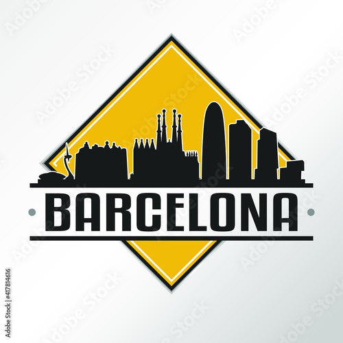 Barcelona Spain Skyline Logo. Adventure Landscape Design. Vector Illustration Cut File.