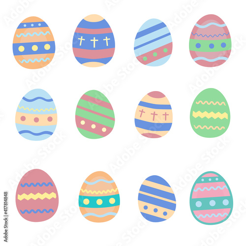 Colorful decorated Easter eggs made in vector. Illustration in pastel colors. Cute festive background template
