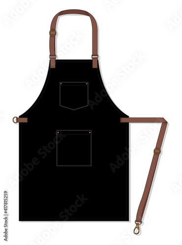 Foto Black Apron Design With Leather Adjustable Strap And Two Pocket Vector On White Background