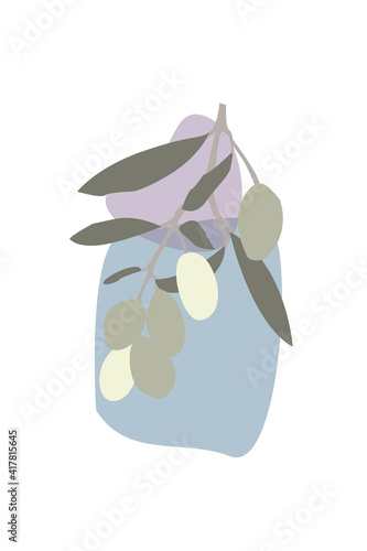 Colorful Branch with olives. vector flat cartoon illustration