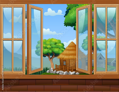 Open window with a rural landscape