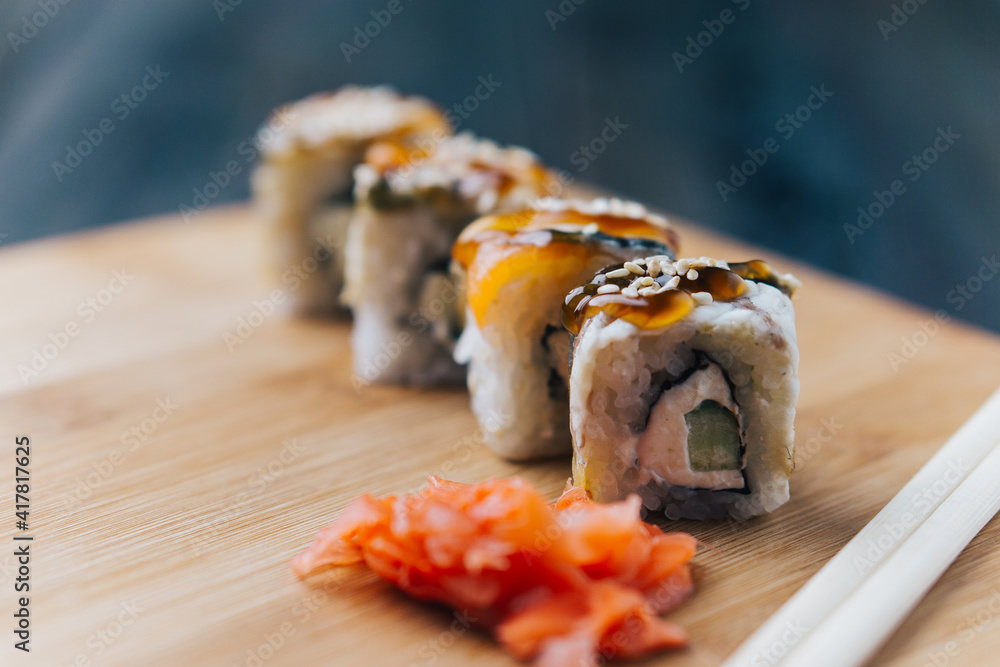 sushi chopsticks japanese cuisine gourmet restaurant close-up sushi chopsticks japanese cuisine gourmet restaurant close-up
