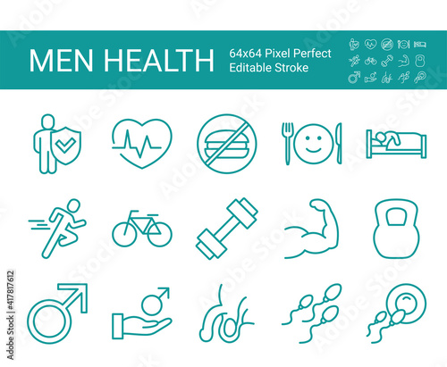 Set of line icons of man health. Editable vector stroke. 64x64 Pixel Perfect.