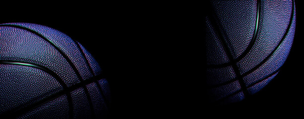 Closeup detail of blue basketball ball texture background. Team sport concept. Sports background for product display, banner, or mockup.