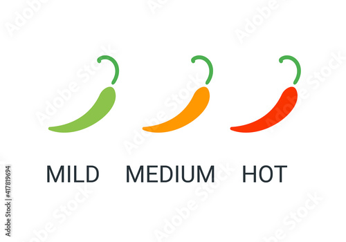 Red chili peppers icon. Logo for mexian restaurant. Mild, medium, hot spicy food. Vector illustration symbol