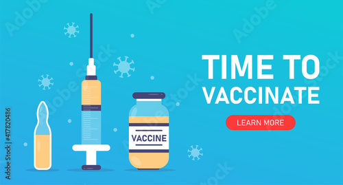 Vector banner concept. Coronavirus. Covid-19. Vials with a vaccine and a syringe on an isolated background. Pandemic outbreak. Vaccination of the elderly. Injection. Treatment for the virus.