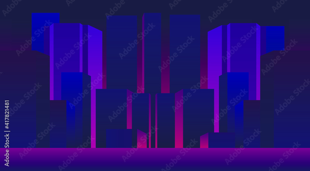vector night city. flat image of high-rise buildings in the city at night. skyscrapers and houses in the metropolis.