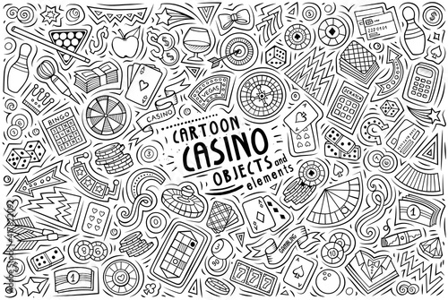 Doodle cartoon set of Casino objects and symbols © balabolka