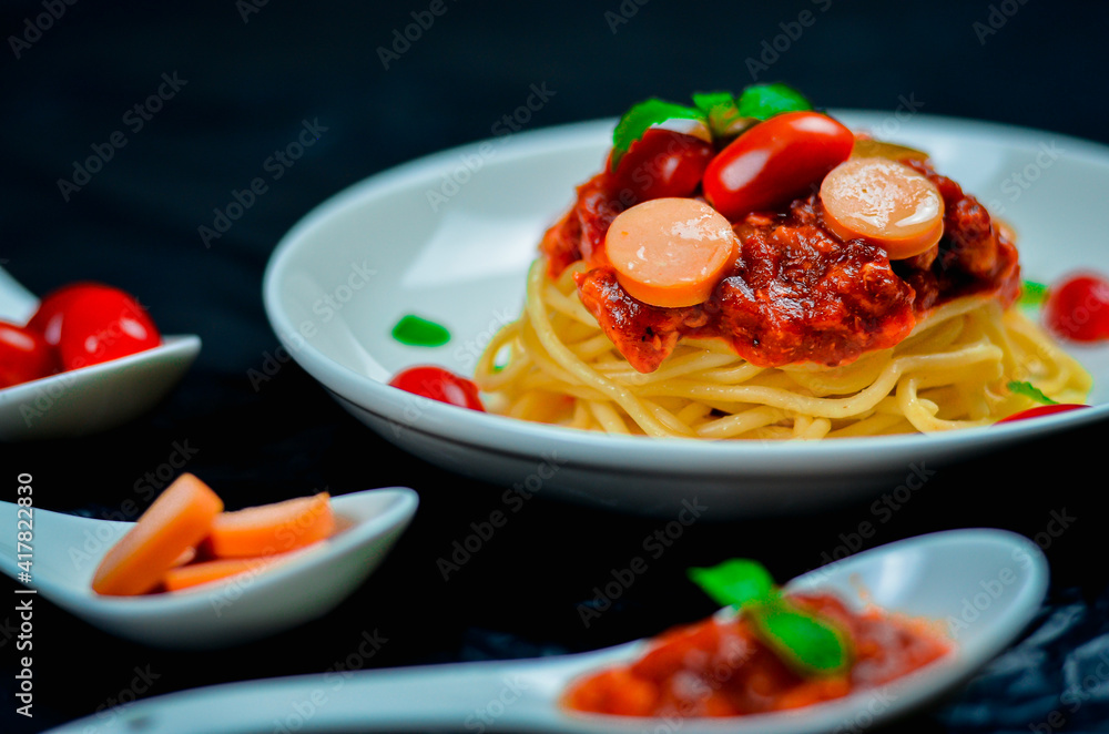 Delicious spaghetti served on plate Delicious spaghetti served on plate