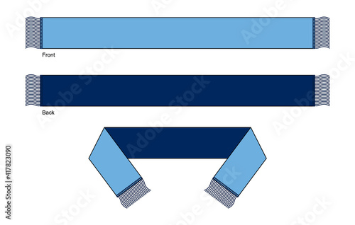 Light Blue-Navy Blue Soccer Fans Scarf Design Vector on White Background.Front and Back View.
