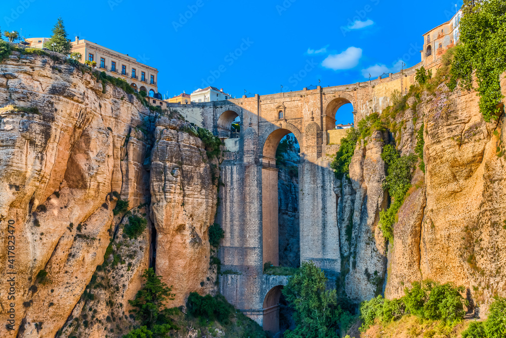 Ronda, Spain at the Puente Nuevo over the Tagus gorge.