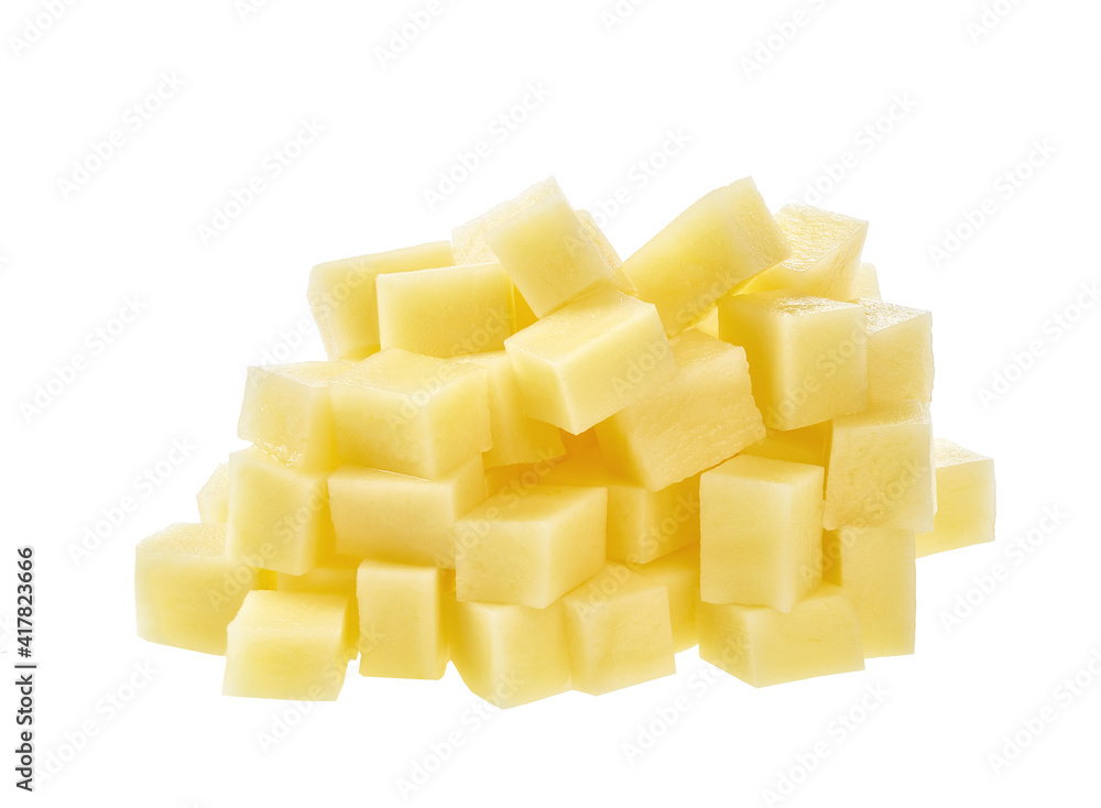 Diced potatoes isolated on white background. Diced potatoes isolated on white background.