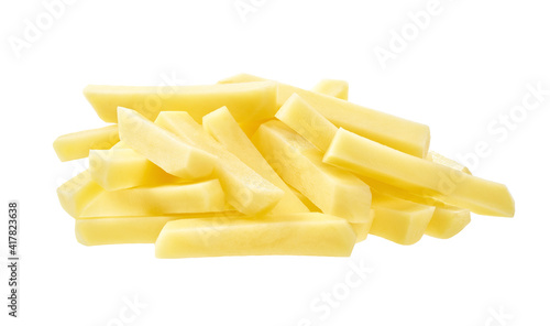 raw french fries isolated on white background.